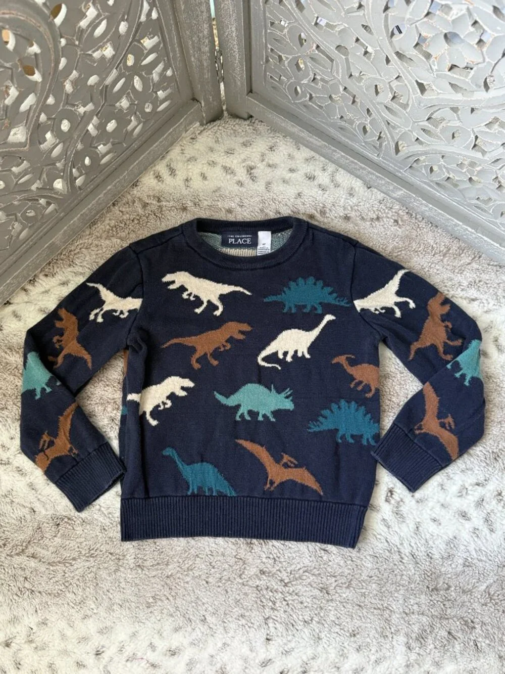 The Children's Place navy dinosaur sweater boys 4T preppy preschool winter